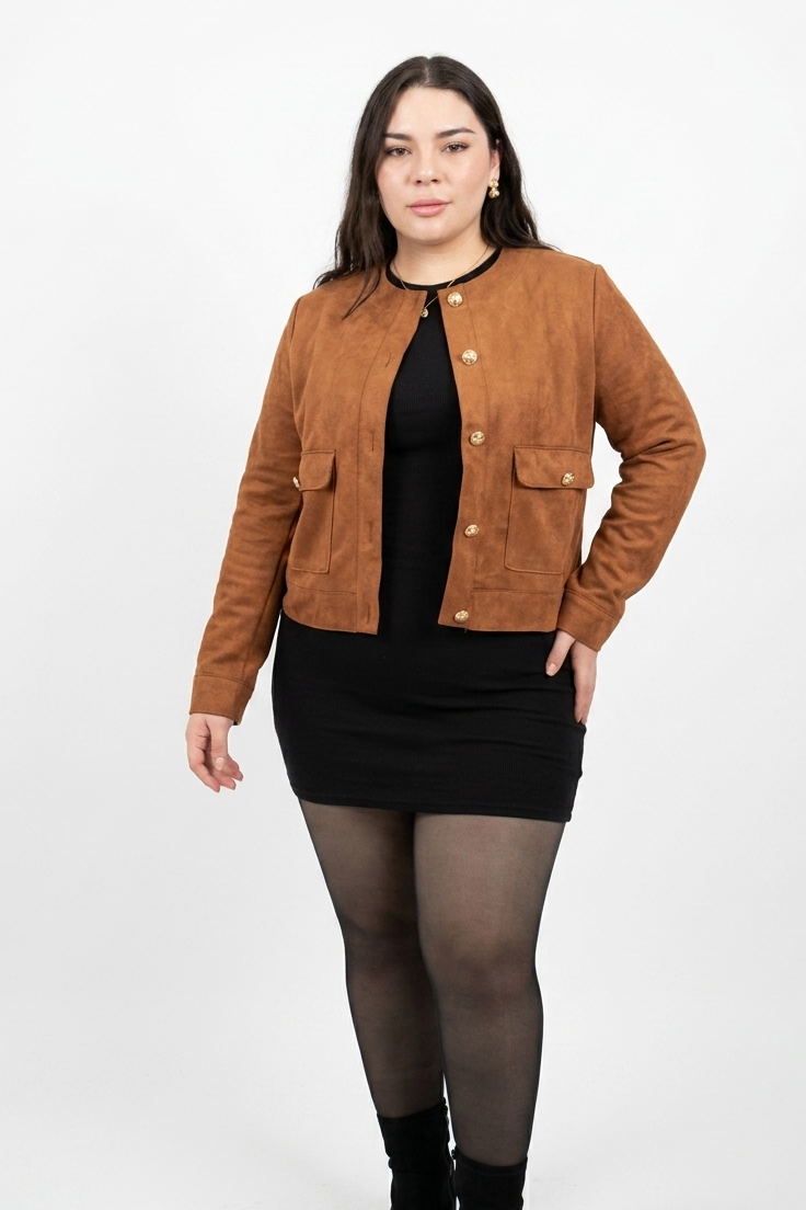 Chaqueta de Gamuza sin Cuello